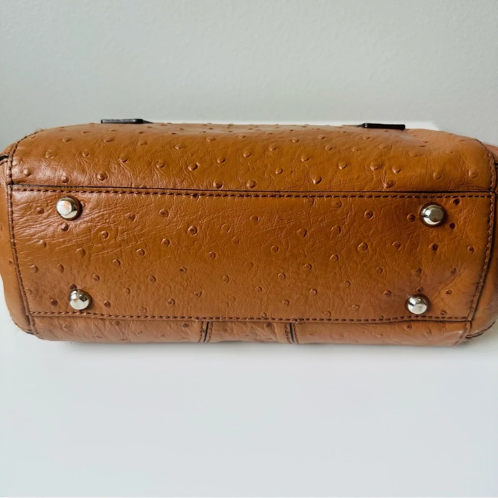 Milly tan Mina ostrich leather convertible satchel‎ bag